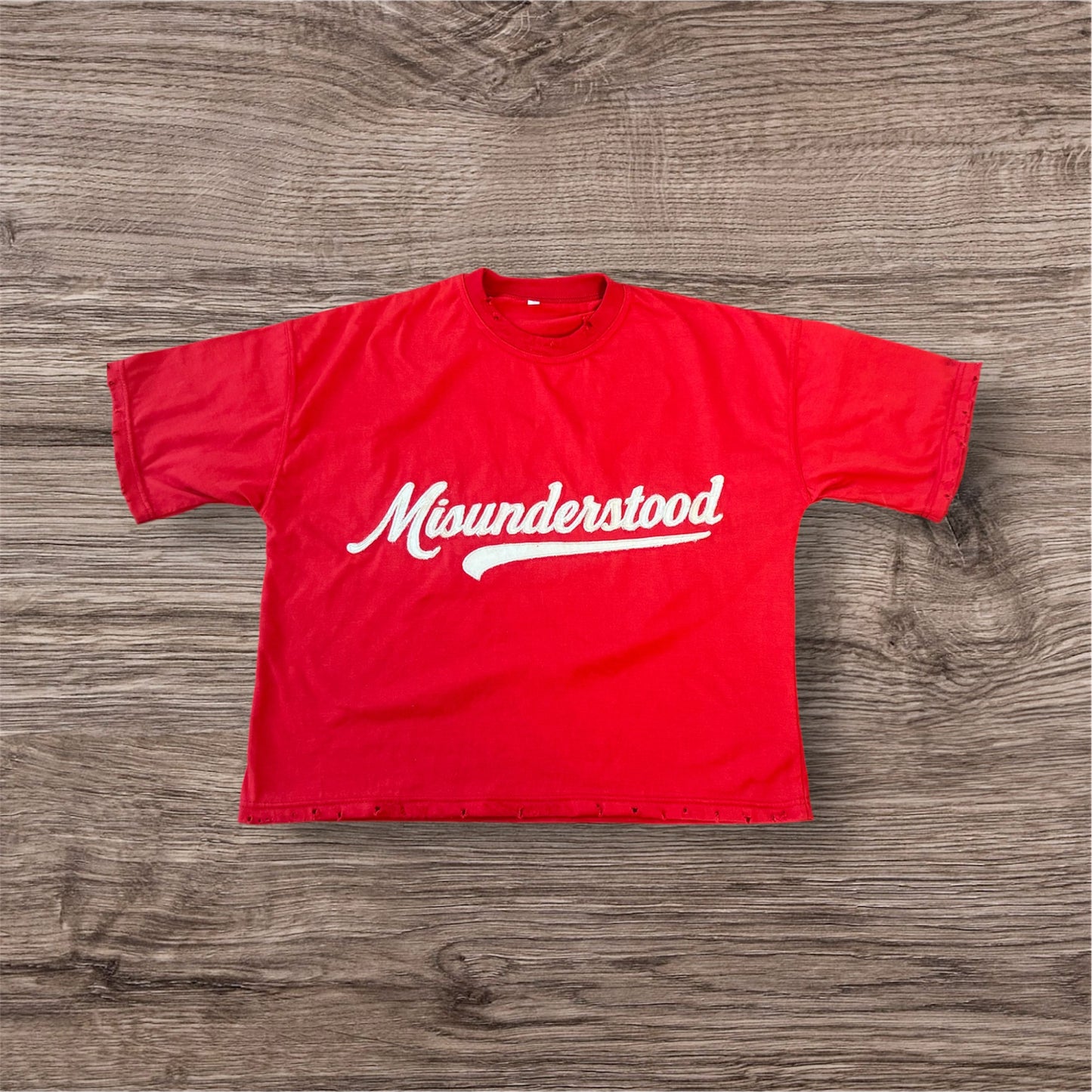 Red/off White Boxy Distressed Tee