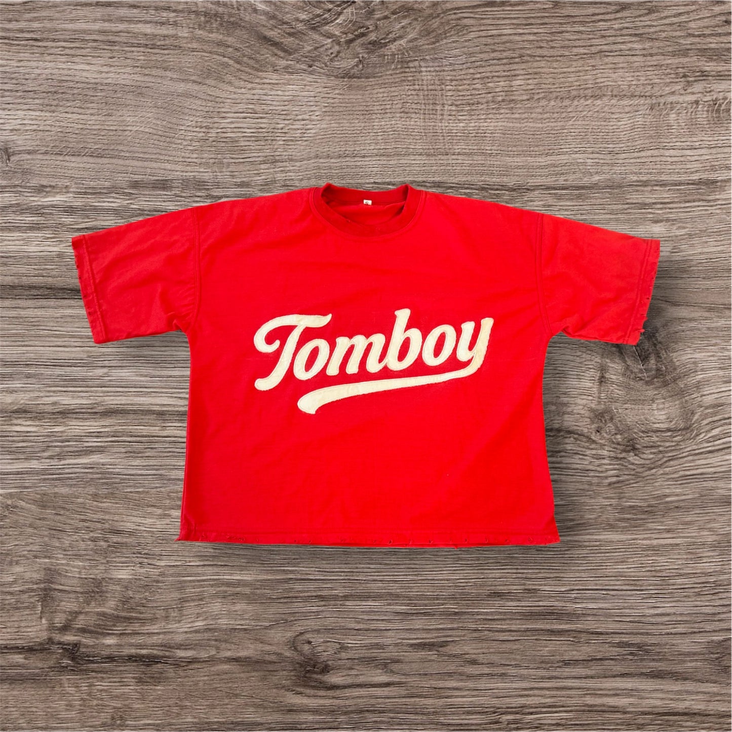Red/off White Boxy Distressed Tee