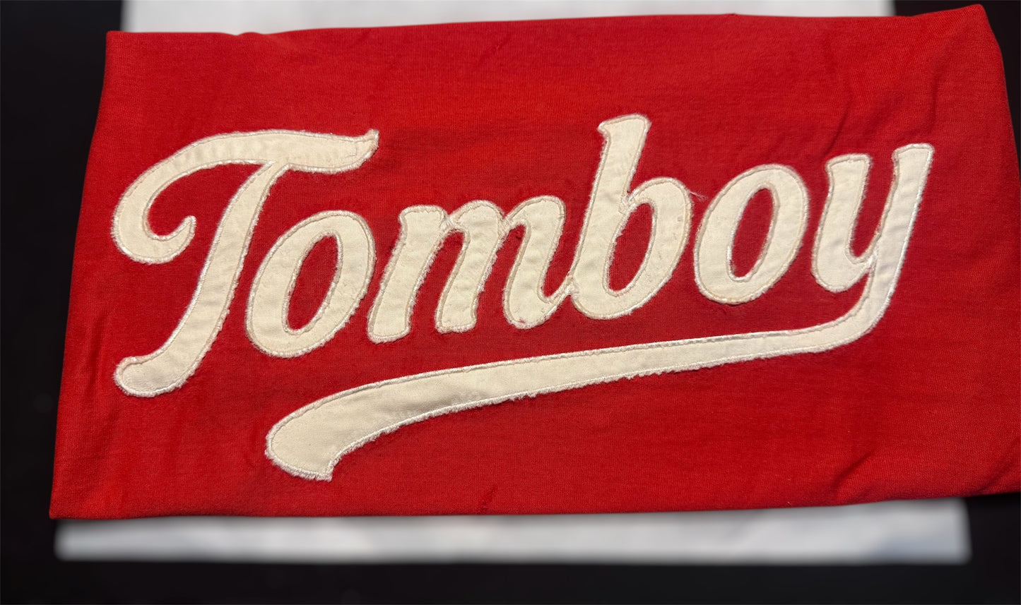 Red/off White Boxy Distressed Tee