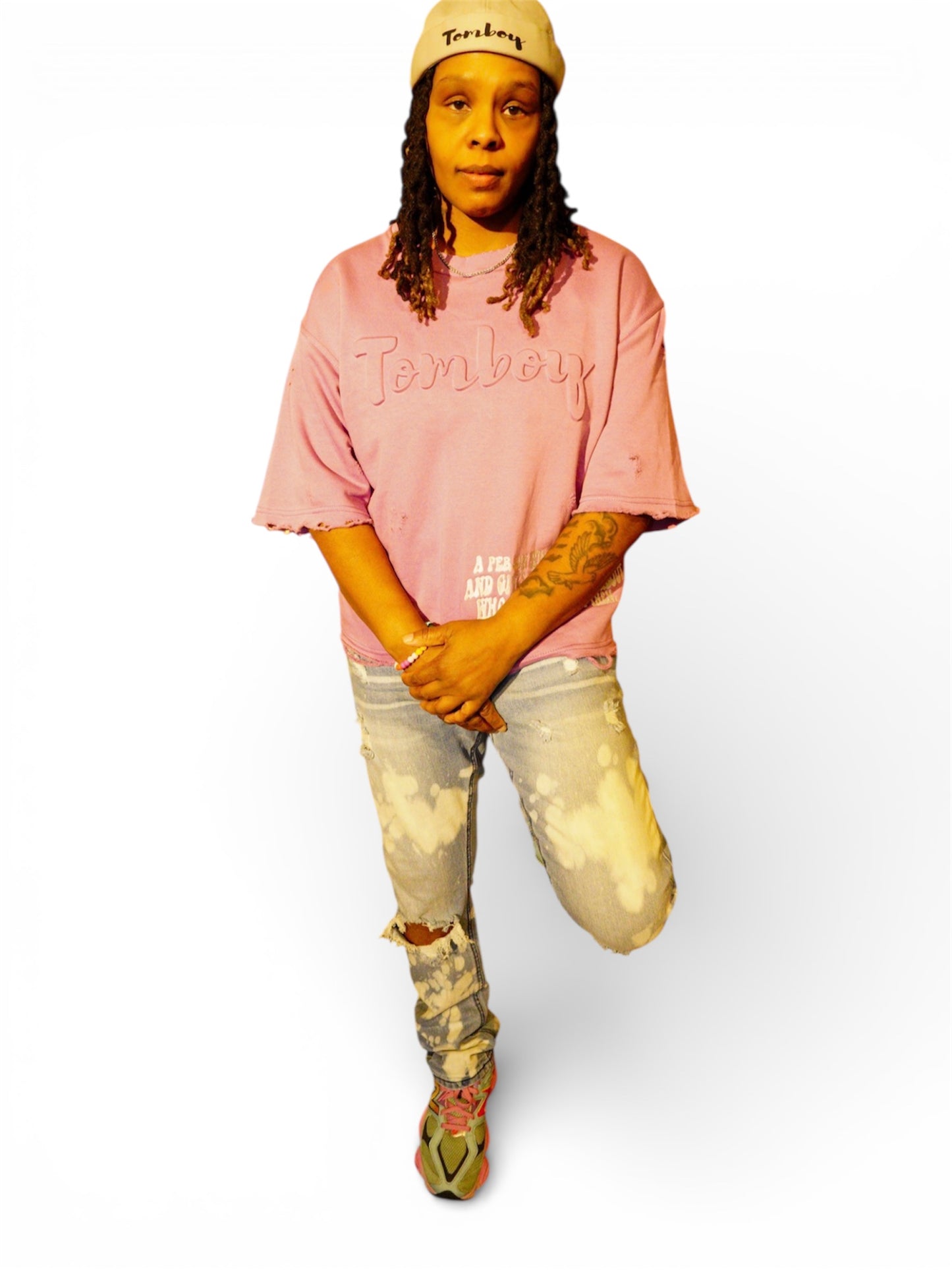 Tomboyfit Embossed Boxy Crop Top – Distressed Edition